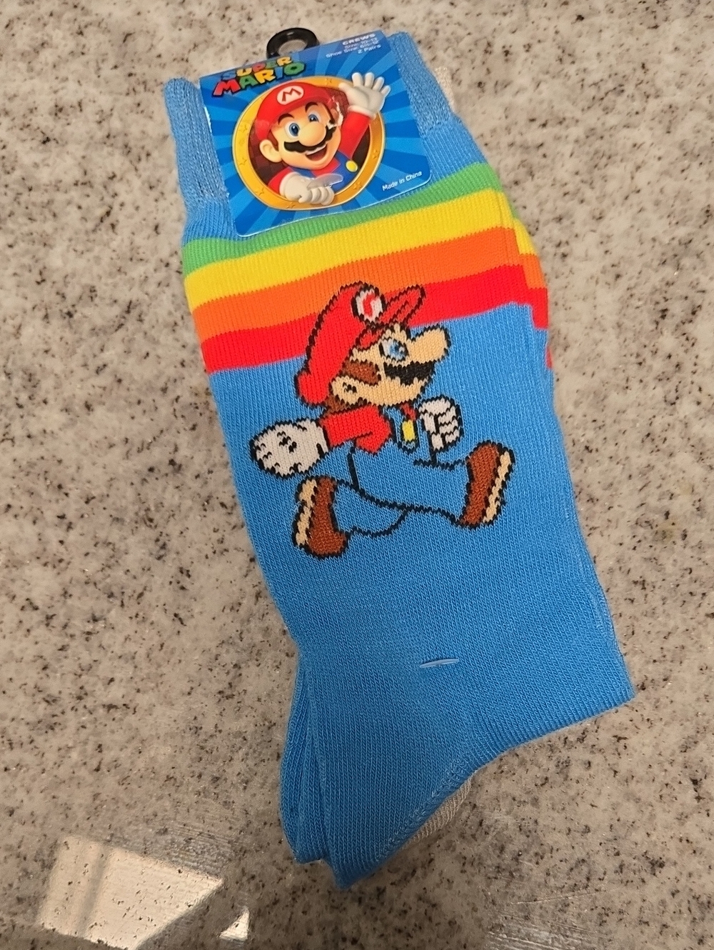 🖤5/$20🖤 Nintendo Super Mario Crew Socks - Light Blue with Rainbow Stripes